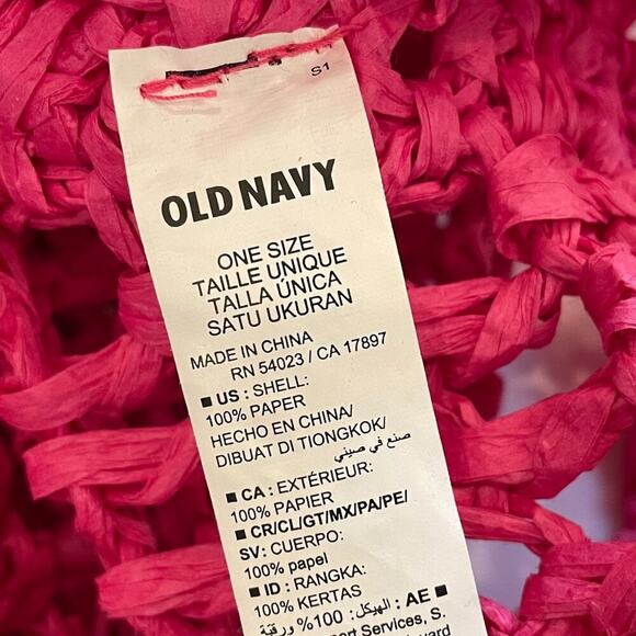 Old Navy Pink Straw/Paper Beach/Pool/Summer Crochet, Open Weave Tote Bag - Picture 3 of 9